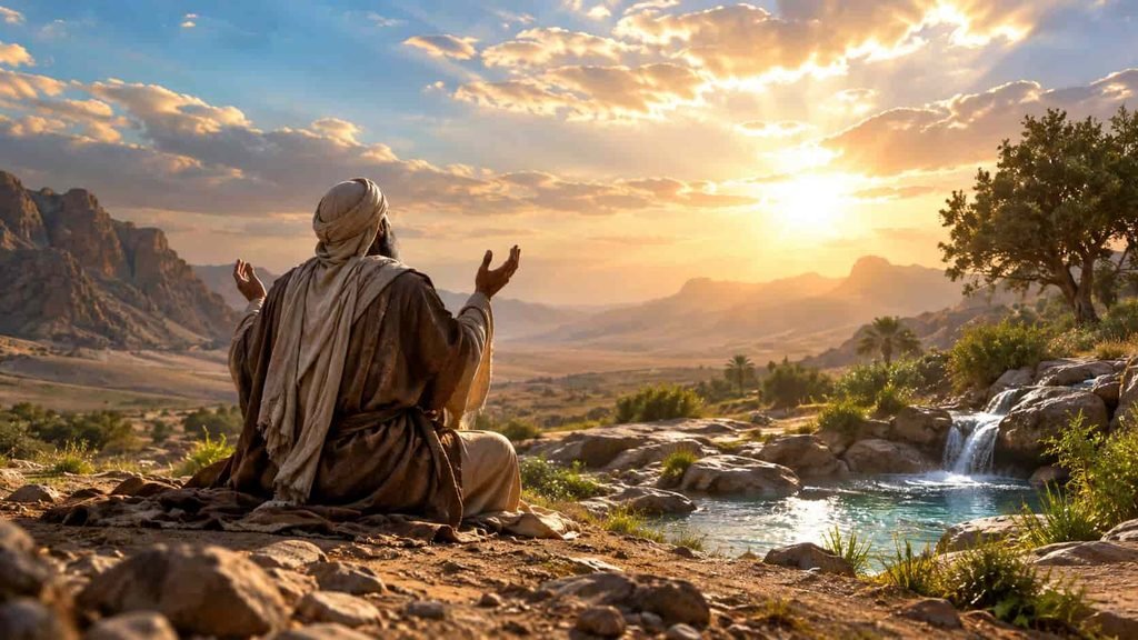Prophet Ayyub praying during his trial and seeking God's mercy
